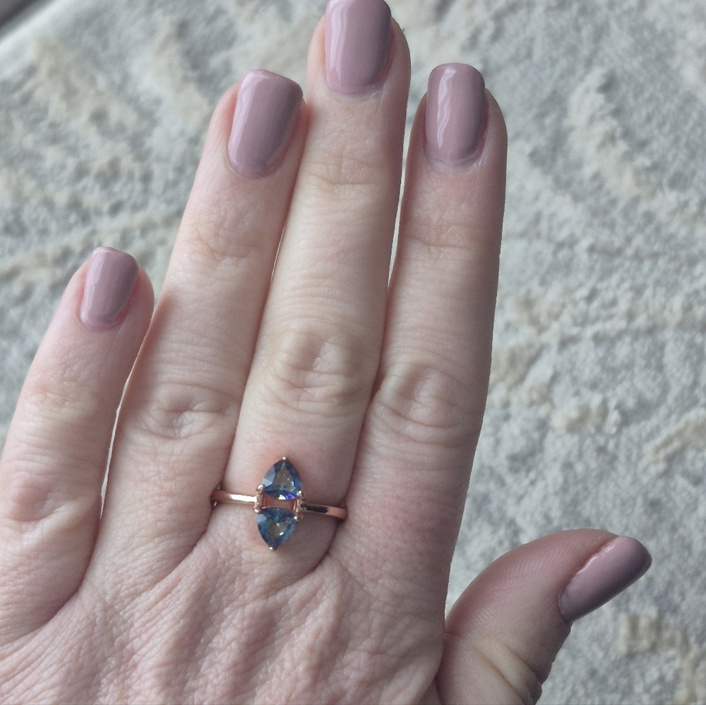 Rose Gold Women's Ring with Blue Gemstones